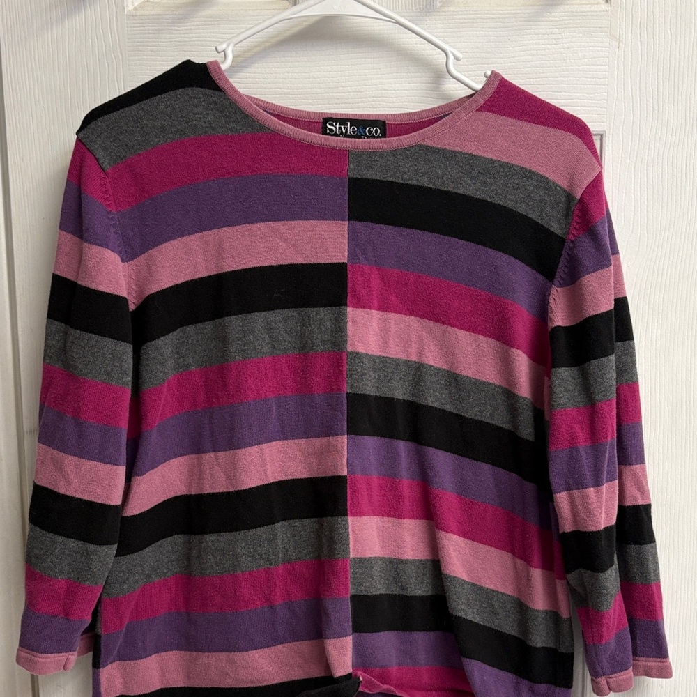 Style & Co. Women's Striped Sweater - Pink, Purple, Black, Gray